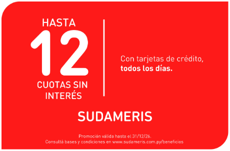 Sudameris: hasta 12 cuotas sin interés con tarjetas de crédito, todos los días